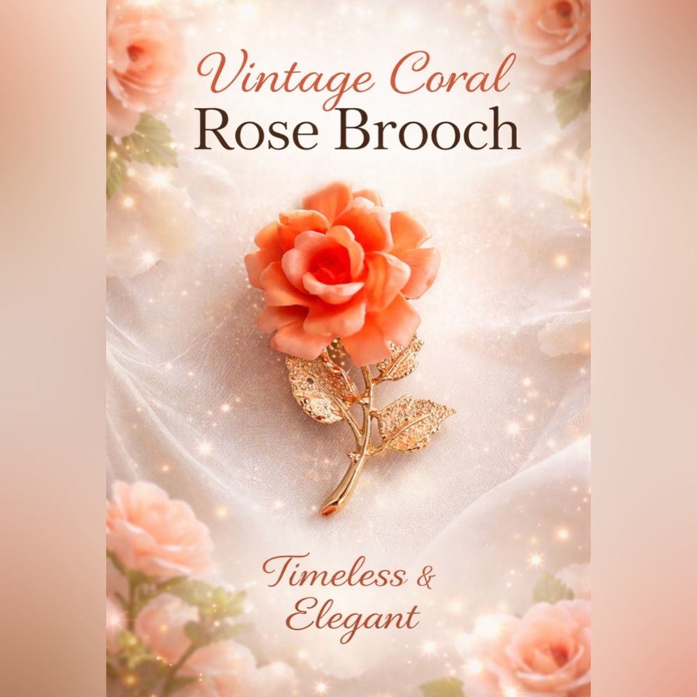 Vintage Unmarked Charming Coral Rose Brooch